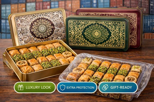 علب هدايا معدنية فاخرة لتصدير البقلاوة التركية إلى أسواق التجزئة والهدايا